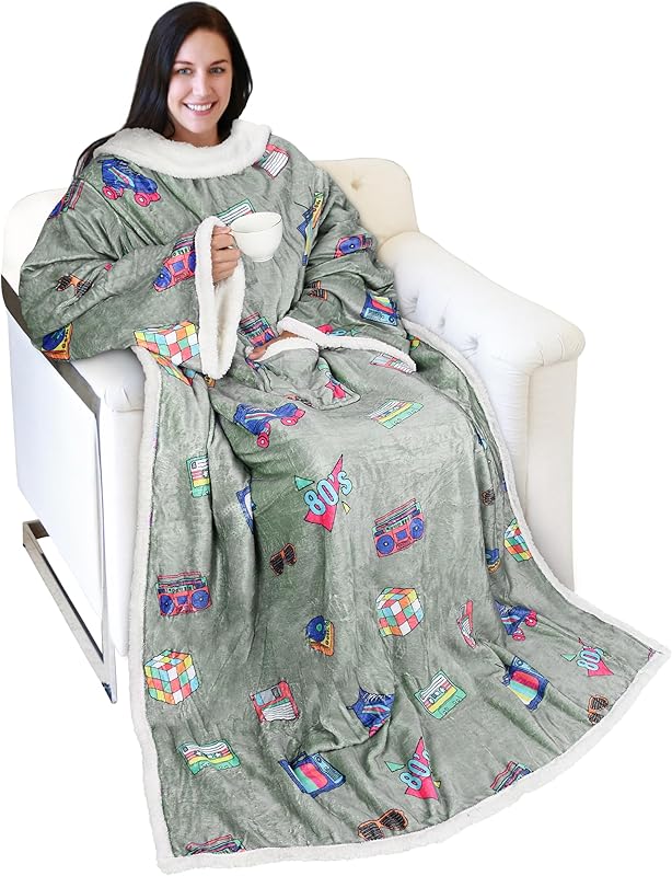 Catalonia Sherpa Wearable Blanket with Sleeves Arms, Comfy Sleeved TV Wrap Blanket, Large Snuggly Throw for Women and Men, Gift for Her