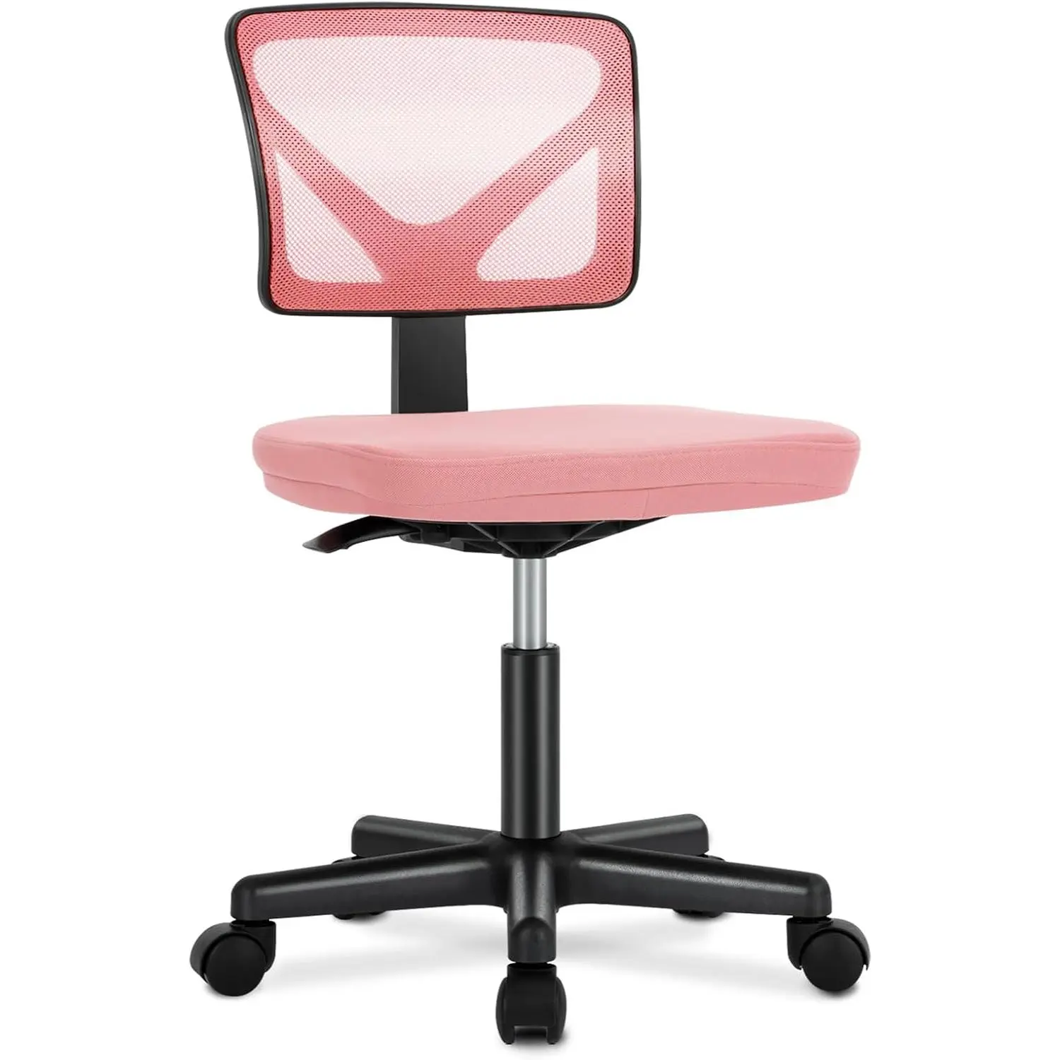 Ergonomic Small Mesh Desk Chair with Lumbar Support, Rolling Wheels, Swivel Base, Armless Comfortable Seat for Home Study, Students, Classic Pink