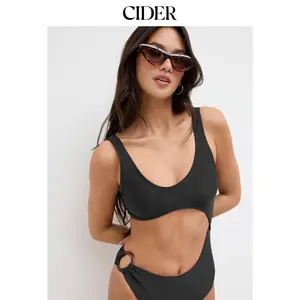 Cider Shaping U-neckline Asymmetrical Cut Out O-ring One Piece Swimsuit