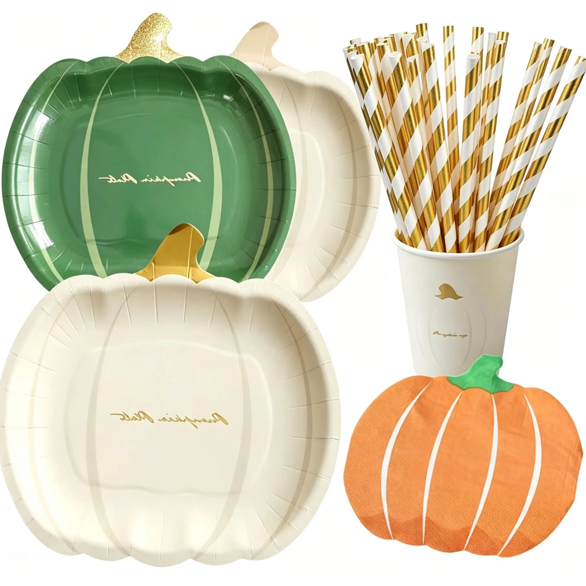 80-Piece Halloween Party Tableware Set, Pumpkin Theme Paper Plates Cups Napkins, Disposable Items for Horror Theme Parties