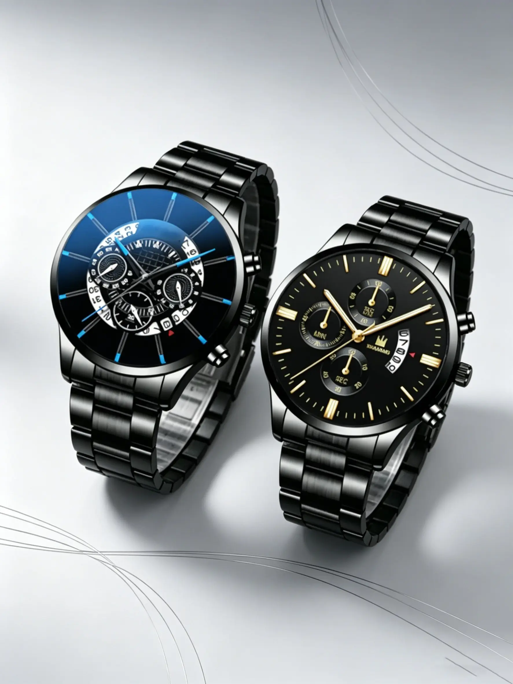 2pcs Luxury Business Fashion Men's Quartz Watch, Analog Wristwatches, Gold Metal Strap, Couple Watches Set, Fashionable Stylish Watch, Perfect Gift for All Occasions