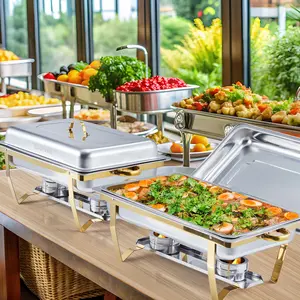 【Garvee】 8QT Stainless Steel Chafing Dishes – Rectangular Buffet Food Warmers with Lids, Folding Stand & Fuel Holders – Professional Catering Server for Parties, Events, Weddings – 4 Pack