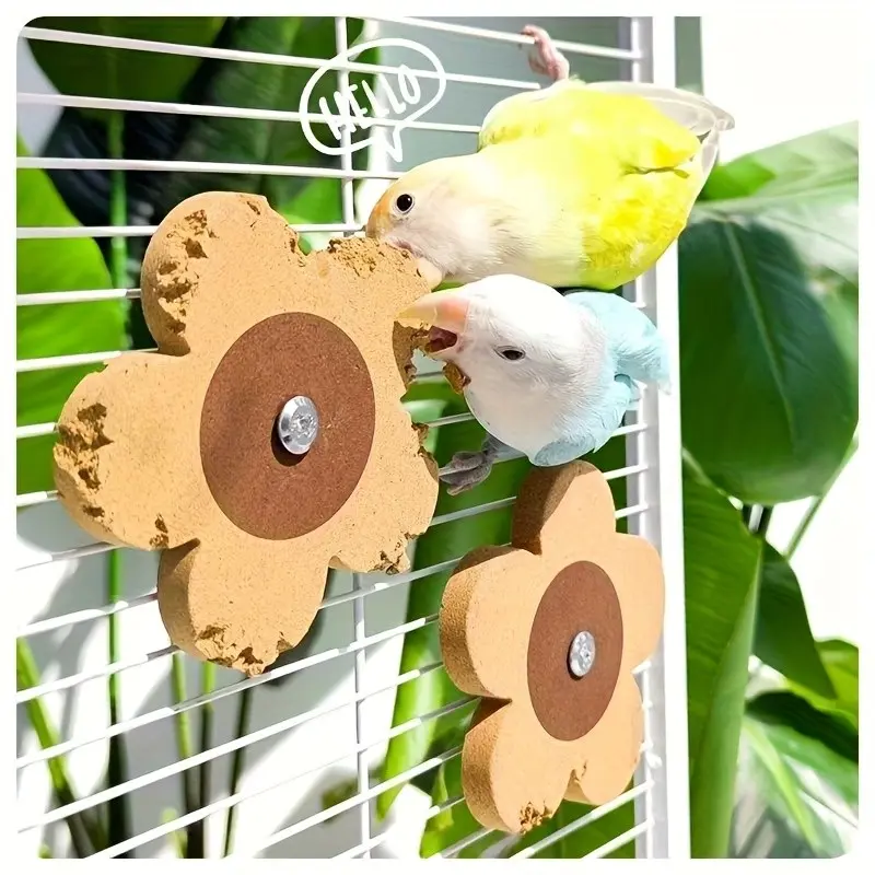 2-Pack Bird Chew Rotation Toy, Softwood Teething Toy, Engaging Chewable Rotating Entertainment Toy, Screw-On Flower + Replacement Flowers