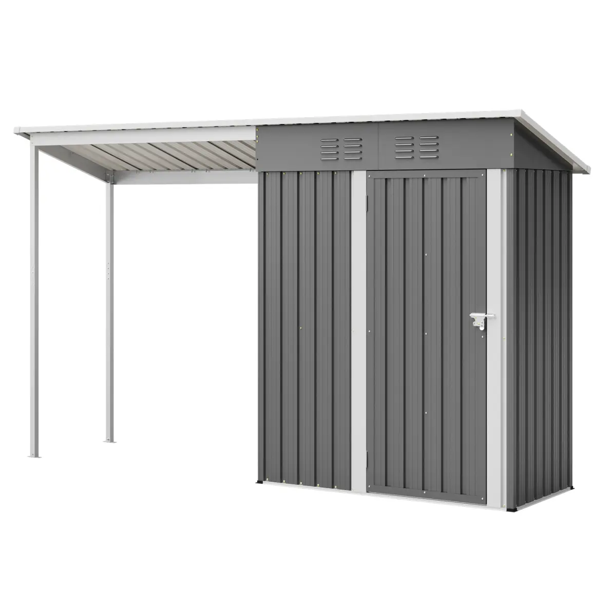 Sturdy 5x3 ft Rectangle Metal Building Shed & Gazebo Combo, 2-in-1 Dual-Purpose Heavy Duty Steel Weatherproof Garden Storage with Reinforced Frame, Sloped Roof, Lean-To & Open Pergola for Backyard Patio, Assembly Required