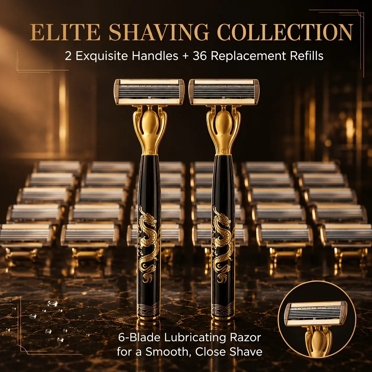 Men's 6-blade shaving set, Kits, 2 premium handles, 36 replacement blades, smooth and easy shaving, ergonomic anti slip grip, durable and sharp blades, suitable for daily and travel use, stylish design shaving tool set, Shaving Products