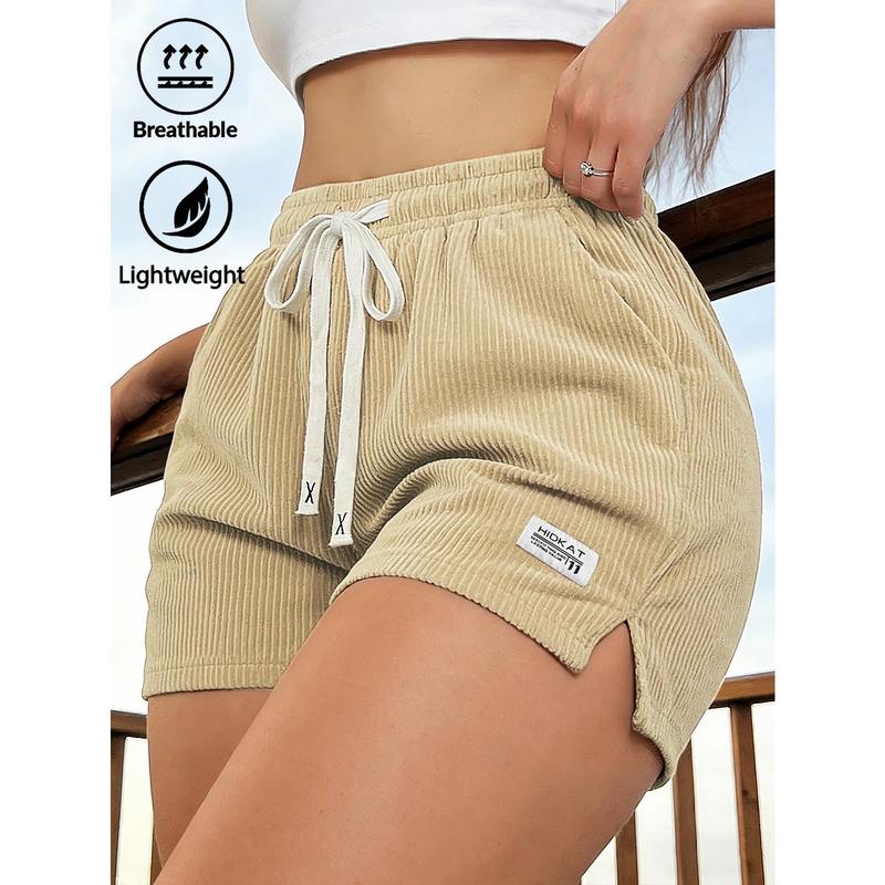Men's Chic Casual Solid Plain Corduroy Shorts - Elastic Waist Polyester Drawstring Vintage Bottoms with Pockets, Athletic Wear, Blue+Gray+Black, Sizes S-M-L