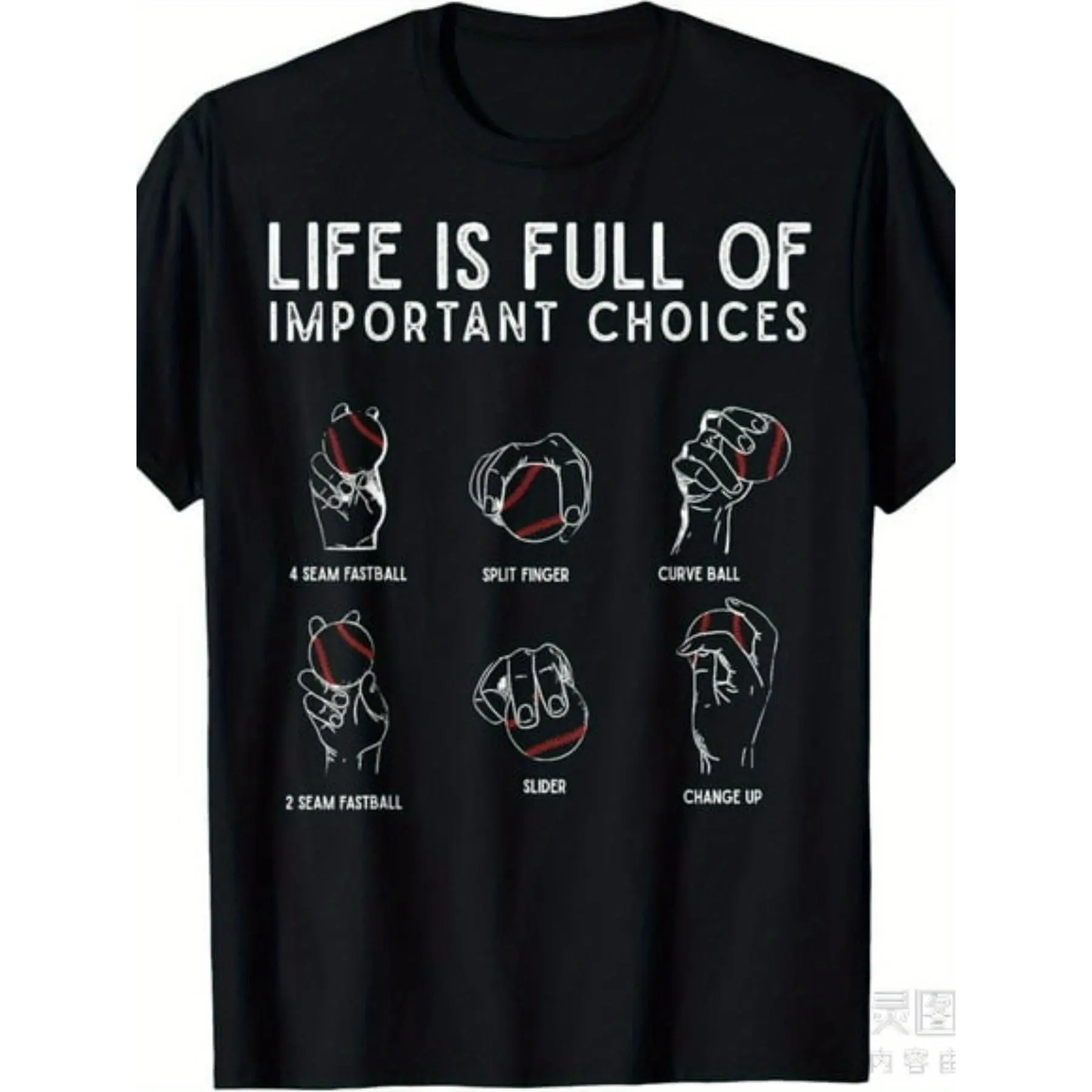 Graphic T-Shirt for Men with Types of Baseball Pitches Print, Casual Short Sleeve 100% Cotton Knit Round Neck Top