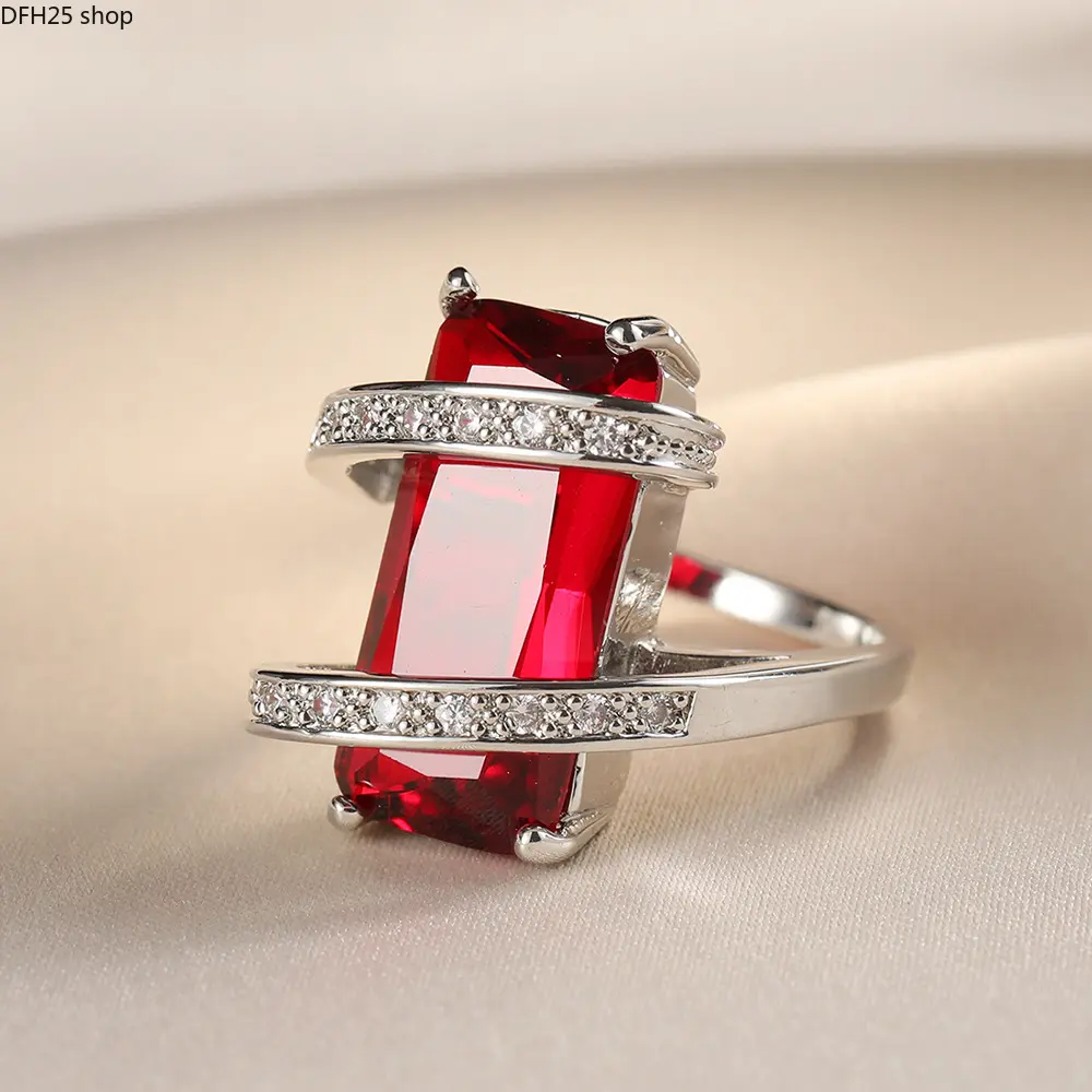 Emerald Green Zircon Ring for Women, Vintage Inspired Statement Jewelry, Rectangular Crystal Stone Ring With Micro Pave Detail, Elegant Fashion Cocktail Ring for Wedding, Party and Daily Wear