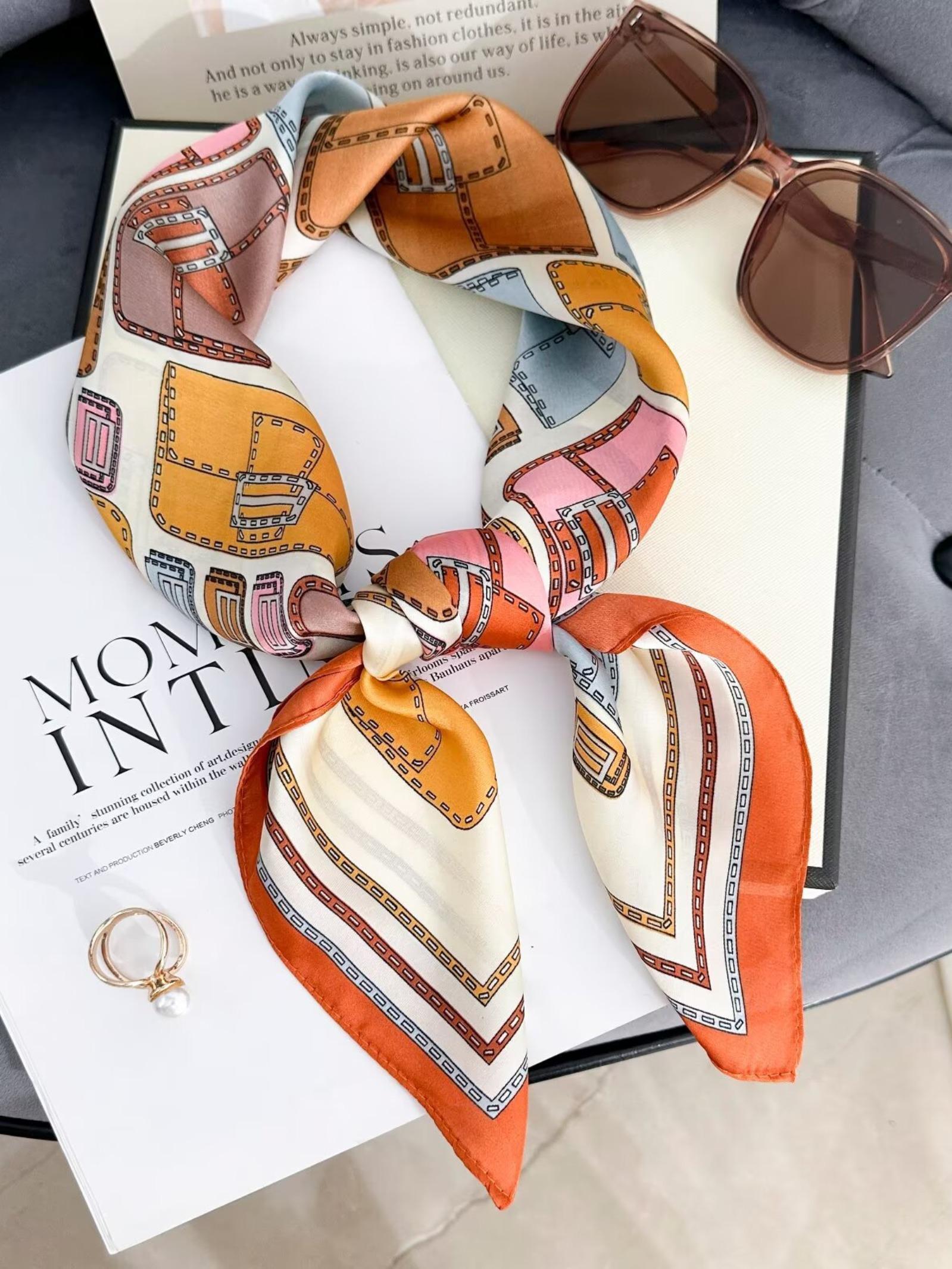 70cm Women's Bag Pattern Printed Scarf, Stylish Neck Decoration, Versatile Hairband and Belt for Spring & Fall Fashion, Fashion Hair Scarves