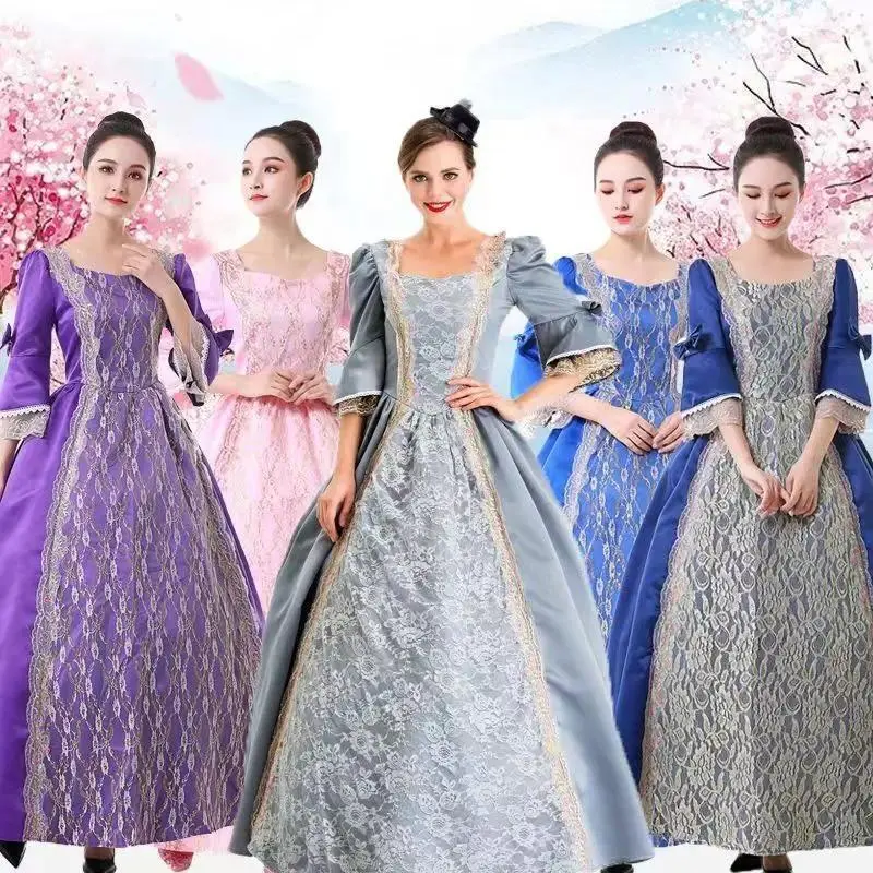 Women's Gothic Victorian Floor-Length Ball Gown - Renaissance Halloween Cosplay Costume, Polyester Multi-Size S-5XL Clothes with Accessories for Party Gothic Look, All Seasons Historical/Period Dress