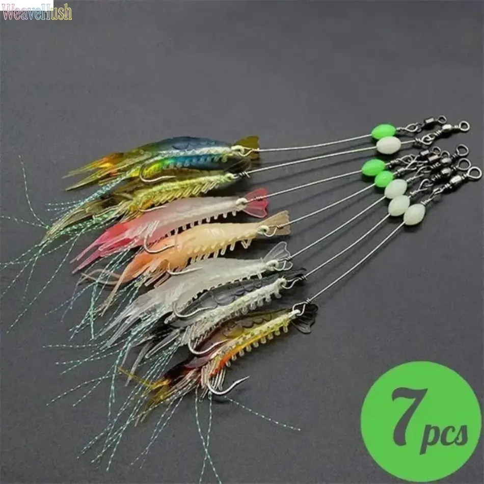 7-Piece Glow-in-the-Dark Shrimp Lure Kit, Realistic Baits with Sharp Hooks, Durable Fishing Tackle for Freshwater & Saltwater Anglers, No, Luminous, 7Pcs, Outdoor Fishing, Artificial Fishing Lures, Outdoor Fishing Supplies