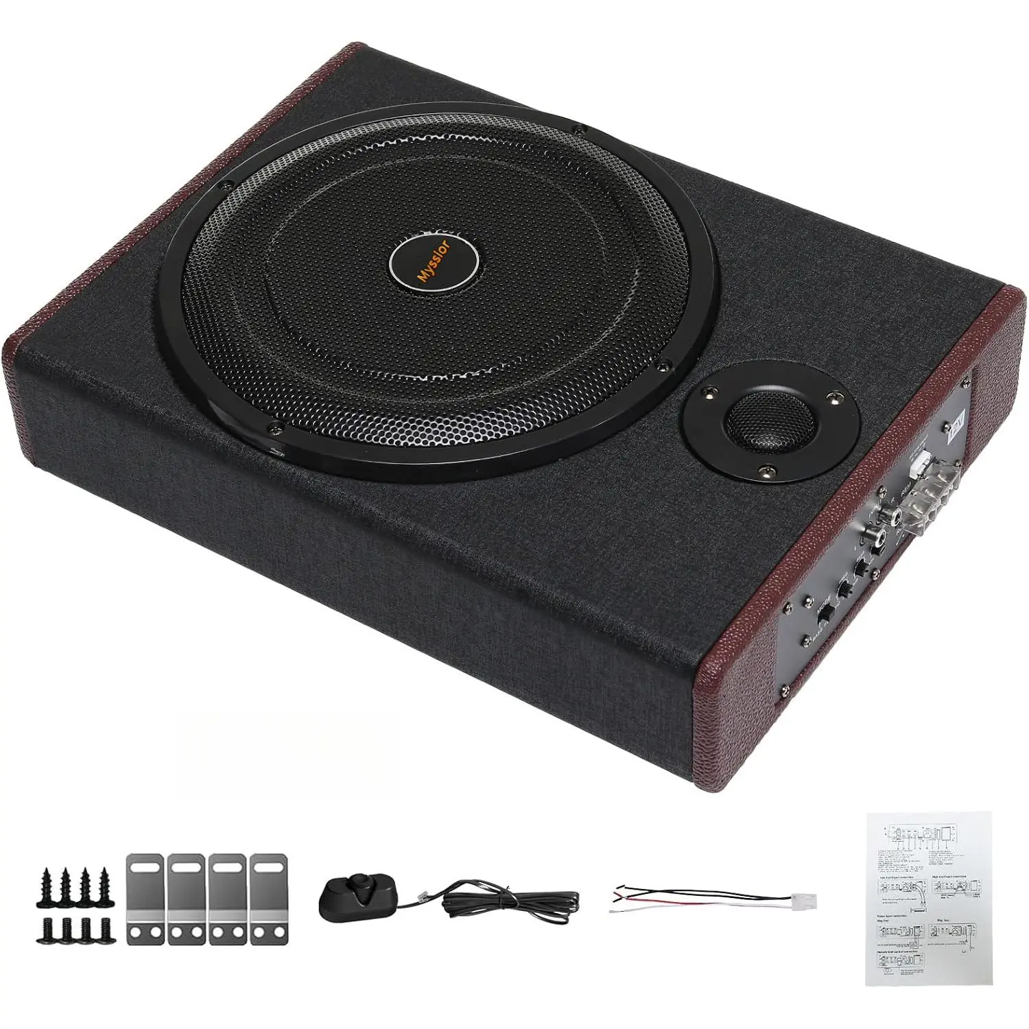 Inch Premium Powered Under Seat Car Subwoofer with Built-in Amplifier, Low Profile Active Car Audio Subwoofer, 1200W Max Deep Bass Speaker with High/Low Level Input for Truck, SUV, Jeep, Pickup & Car