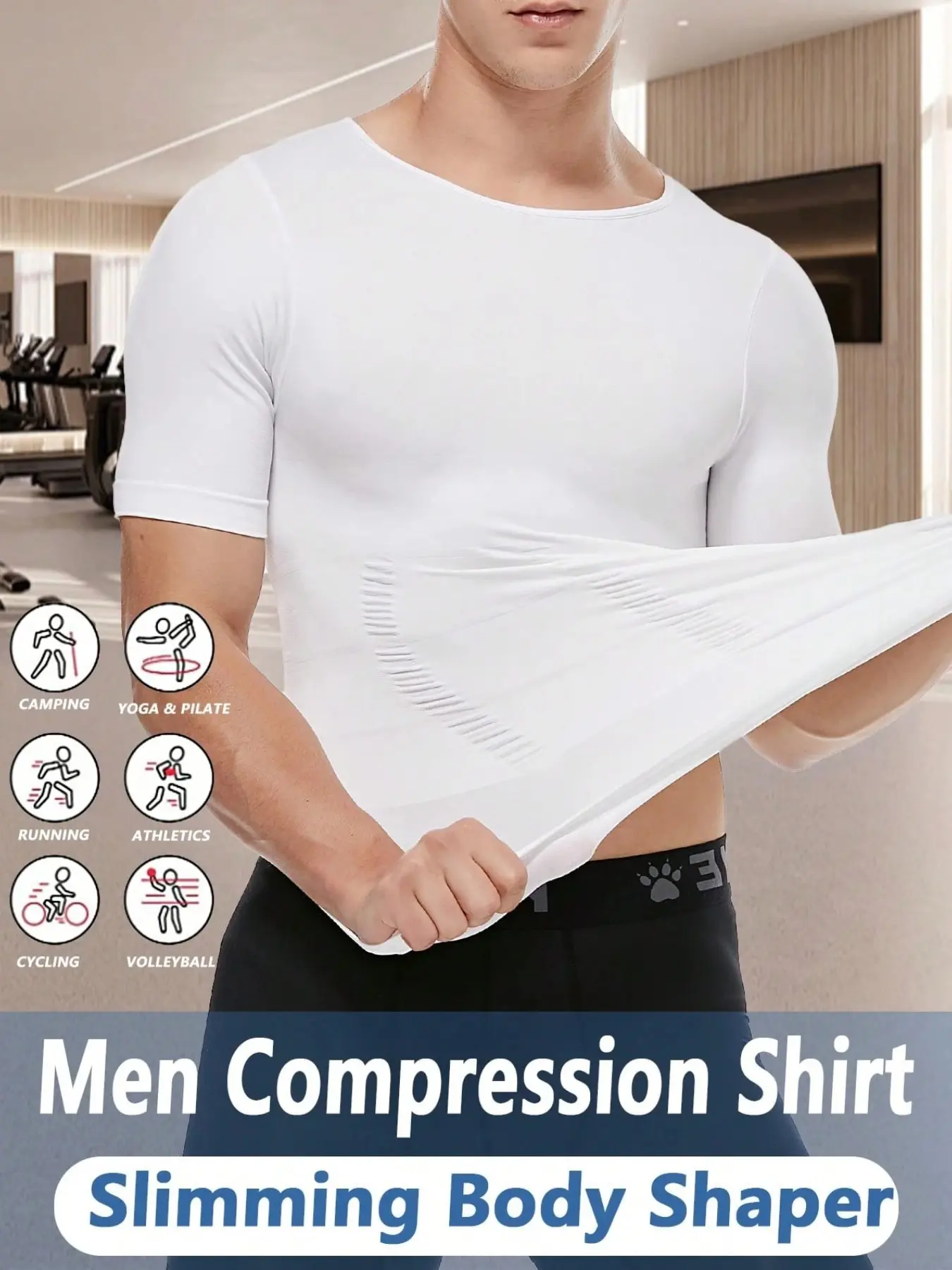 1 Count Mens Compression Shirt, Slimming Body Shapewear, Tight Compression Shapewear, Fajas, Workout Tops, Abs Training Undershirts, Tummy Control Basic Tops, Waist Trainer, Suitable For Daily, Sport, Gym