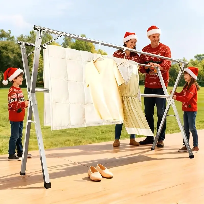Three-Bar Foldable Clothes Drying Rack 63" And 78.7" Two Types, Retractable Length And Outdoor Indoor Use Durable Metal Drying Rack, Drying Rack Clothing Collapsible, Foldable Laundry Drying Rack, Heavy Duty Stainless Steel Clothesline, Drying Racks