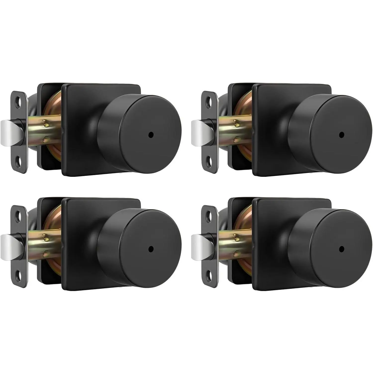 Matte Black Door Knobs Interior,  Bedroom Door Knob with Lock, Black Interior Door Knobs Bathroom 4 Pack