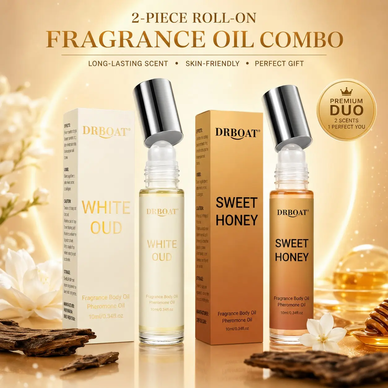 Luxury OUD Fragrance Oil Set - 2*10ml HONEY OUD & WHITE OUD Unisex Perfume Oil, 2 Styles Pheromones Oil Bundel Fragrance Set, Dual Scents Fragrance, for Meeting Date Gift Home Washroom.