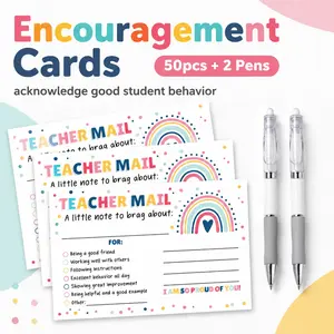 Rainbow Pattern Teacher Mail Card, 50pcs/pack Teacher Encouragement Card, Positive Behavior Encouragement Note for Students, School Classroom Reward Card