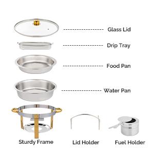 ROVSUN 5QT 2/4 Packs Chafing Dish Buffet Set Gold Accent, NSF Round Stainless Steel Buffet Warmer Chafers and Buffet Warmers Sets with Glass Lid & Lid Holder for Catering Events Parties Weddings Dinners ROVSUN 5QT 2/4 Packs Chafing Dish Buffet Set Gold Accent, NSF Round Stainless Steel Buffet Warmer Chafers and Buffet Warmers Sets with Glass Lid & Lid Holder for Catering Events Parties Weddings Dinners