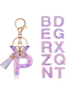 Bohemian Style English Letter Pendant Keychain, Trendy Butterfly Tassel Key Ring, Gifts & Souvenirs, Car Accessory, School Fashion Jewelry, Keychain For Bags