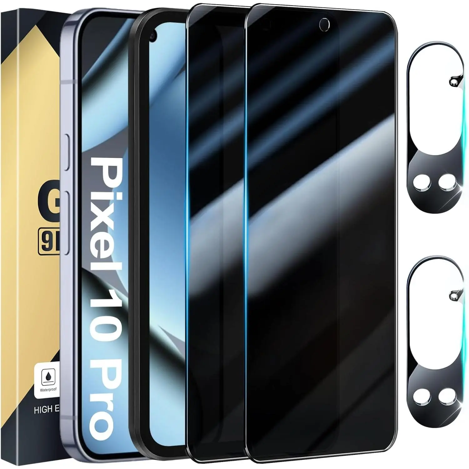 [2+2 Pack]  Screen Protector Compatible with Pixel 10 Pro 5G - 2 Tempered Film - 2 Camera Lens Glass - Easy Installation Tool - High Clarity - Bubble Free - Anti-Spy Protection