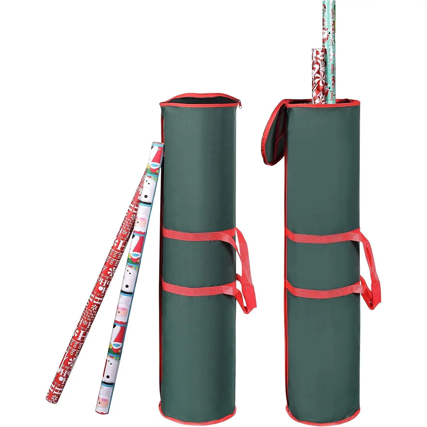 Wrapping Paper Storage Bag Gift Wrap Holder Organizer 2 Pack Store Up to 48 Rolls 40 Inch Long Heavy Duty 600D Oxford Material Holiday Container with Top & Side Handles (Green)