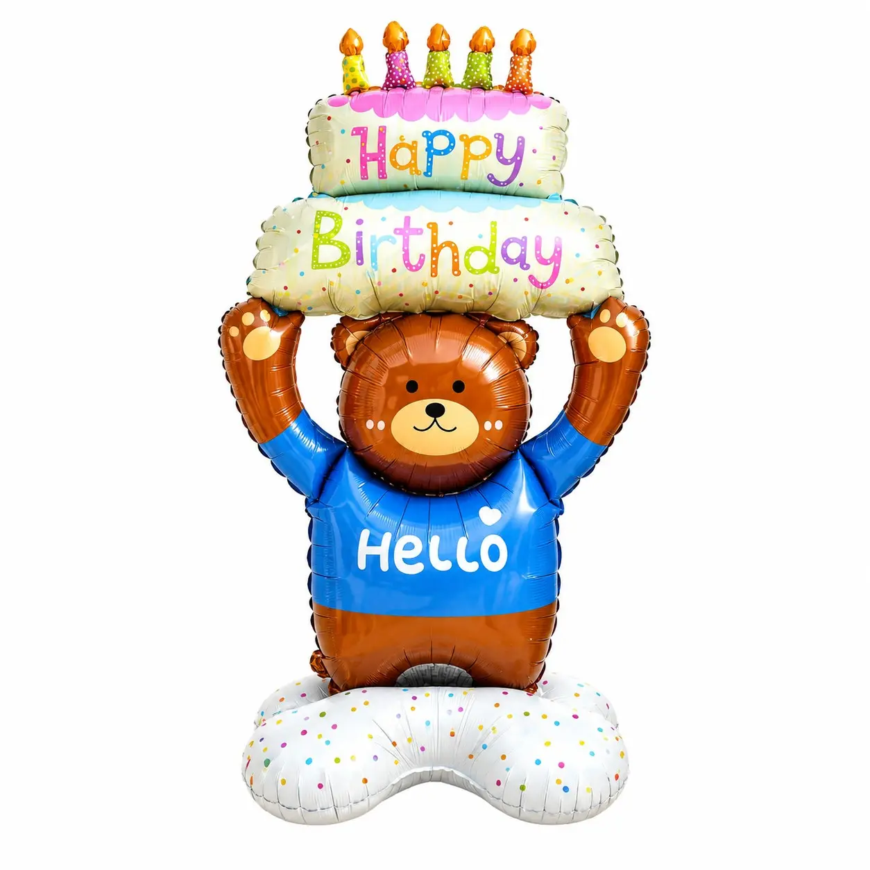 Large Self-Standing Hello Bear Birthday Aluminum Foil Balloon, Baby First Birthday Party Background Photo Decoration, Includes Hand Pump