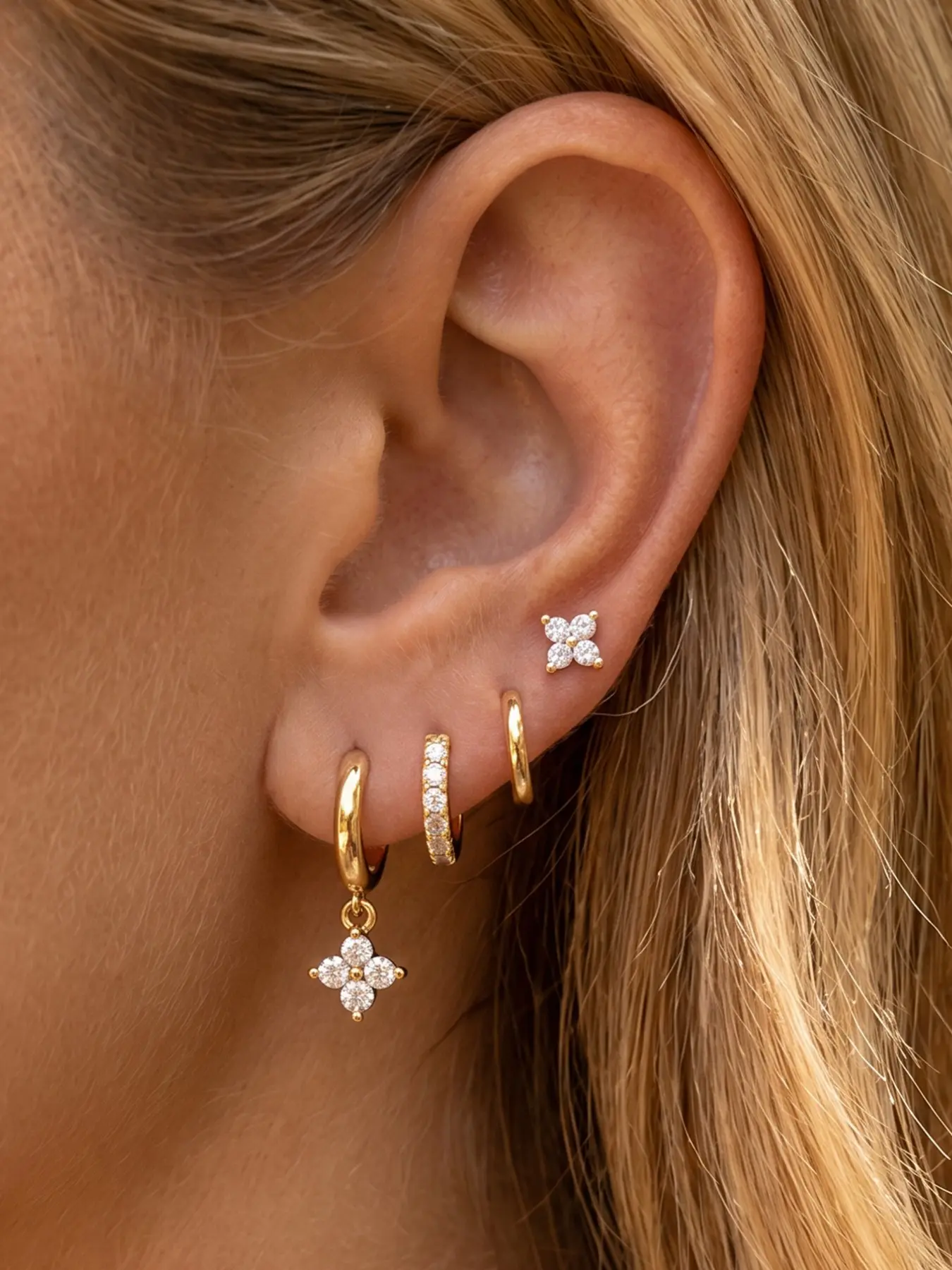 4Pcs Classic Gold Plated Earrings Set Women Cubic Zirconia Star Stud Drop Huggie Hoop Earrings pack Fashion Jewelry for Party Gift