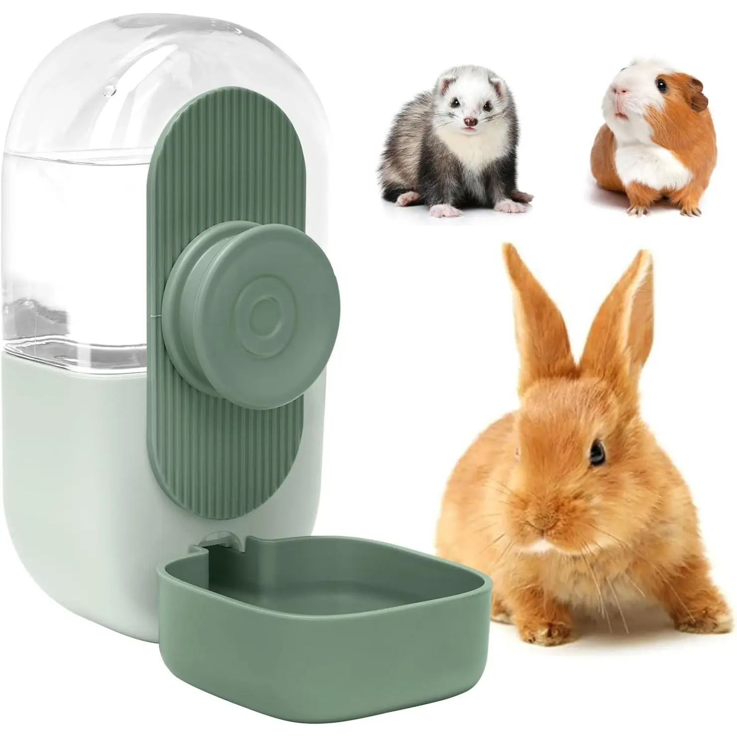 28oz Hanging Automatic No-Drip Rabbit Water Bottle, Gravity Feeder for Small Animal Cages, Suitable for Bunnies & Hamsters (Green)
