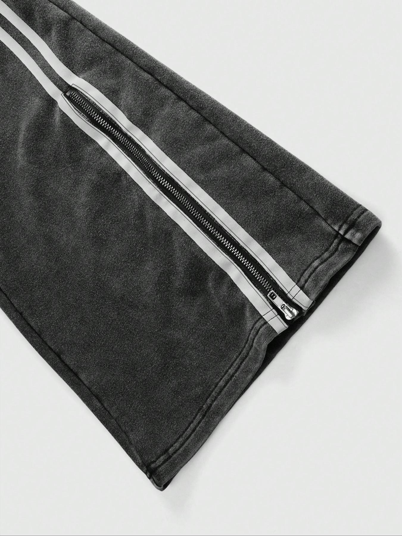 Men's Zipper Decorate Pants, Regular Fit Casual Striped Street Comfy Pants for Spring & Fall, Men's Casual Fashion Trousers for Daily Wear, Menswear