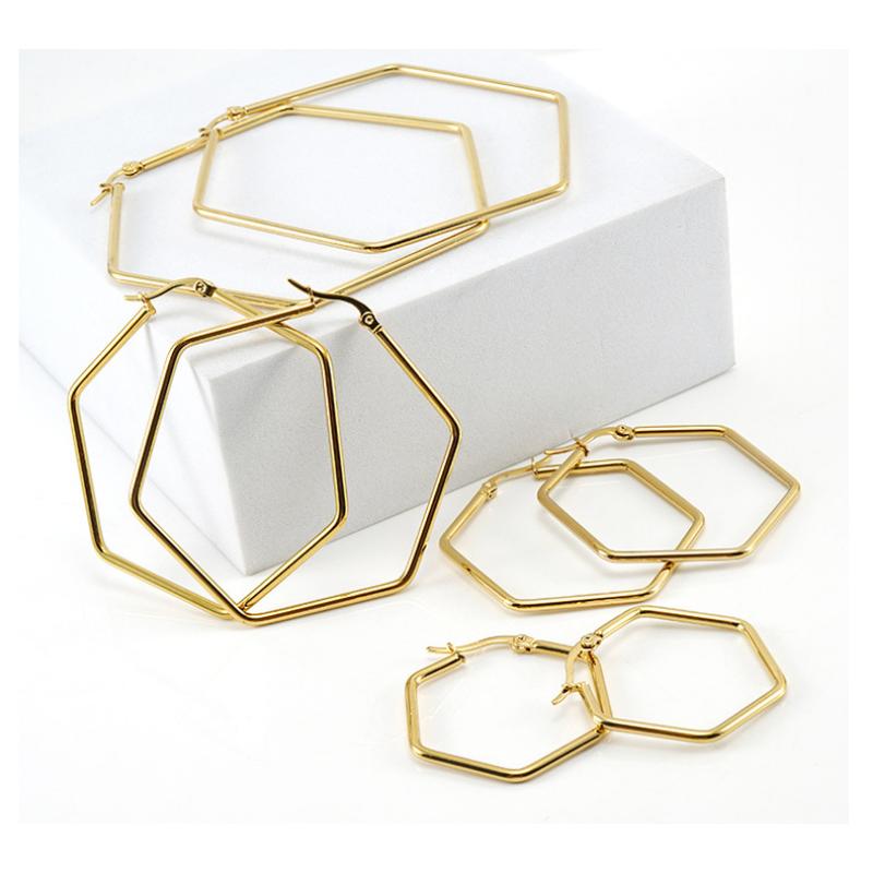 VEVE Popular Titanium Steel Atmospheric Ear Jewelry Hexagonal Bar Coil Earrings For Women