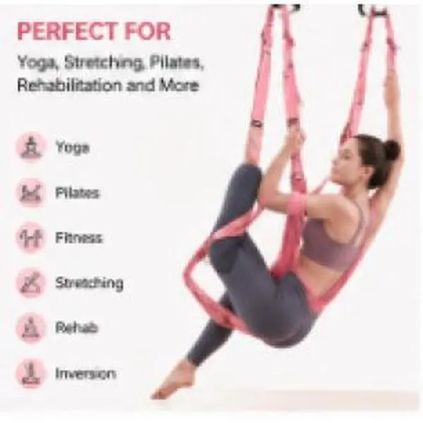 Vibrant Adjustable Aerial Yoga Strap - Elastic Door Suspension Belt, Elastic Rope Hammock Swing Trainer, Easy-to-Handle Stretching Aid for Balance, Full Body Fitness & Home Gym Use (Women's)
