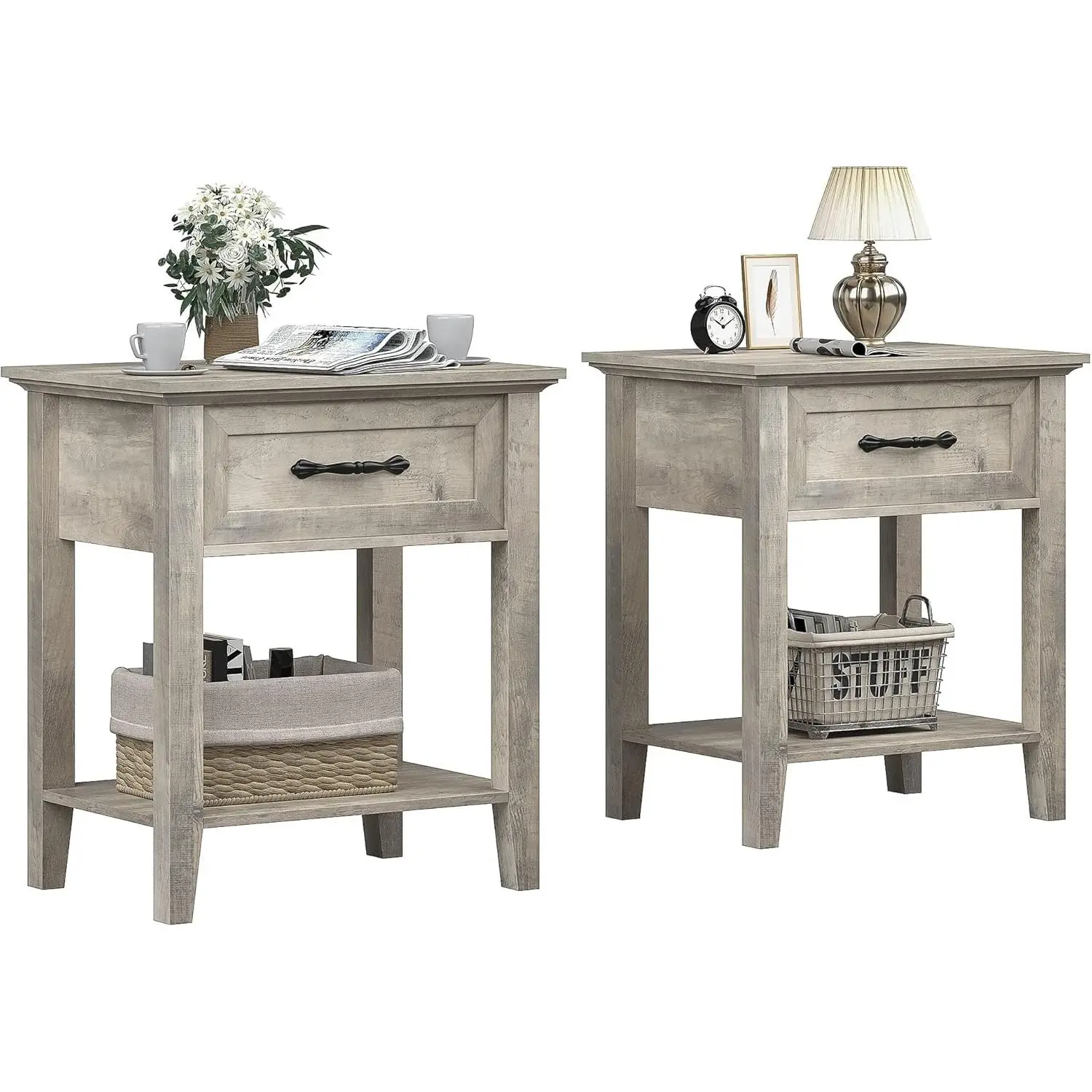 Modern Nightstands Set of 2 – Bedside Tables with Drawers, Space-Saving Wooden End Tables for Small Spaces, Easy Assembly