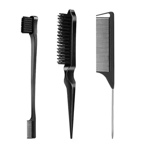 3-Piece Hair Styling Comb Set, Teasing Brush, Tail Brush, Edge Brush, for Edge and Back Brushing, Smooth Hair for Women