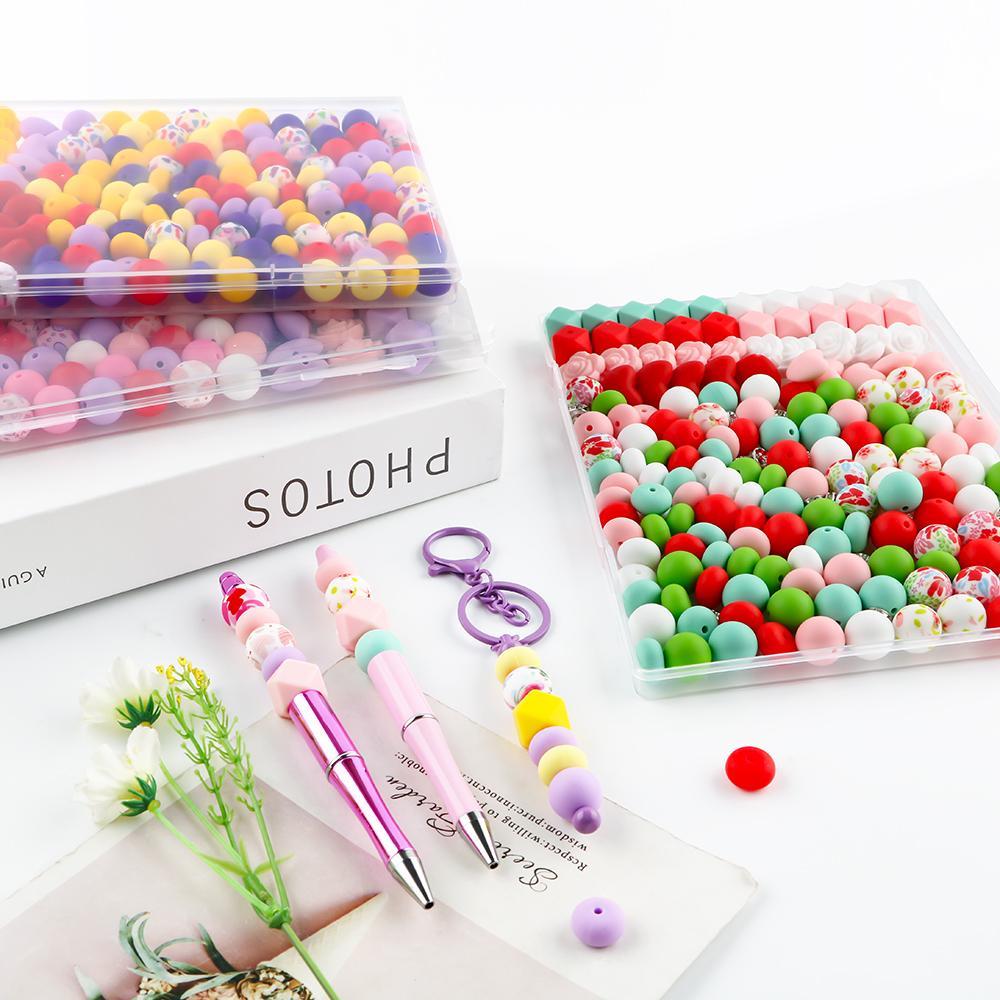 Silicone Beads Kit, 180pcs/box Colorful Beads, Diy Jewelry Making Supplies for Necklace, Bracelet, Keychain and Handmade Pen,  Beads