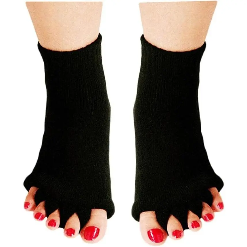 Women's Toeless Toe Separator Socks for Yoga, Gym, Massage & Pain Relief - Foot Alignment, Improves Circulation, Stretchy(Gift)