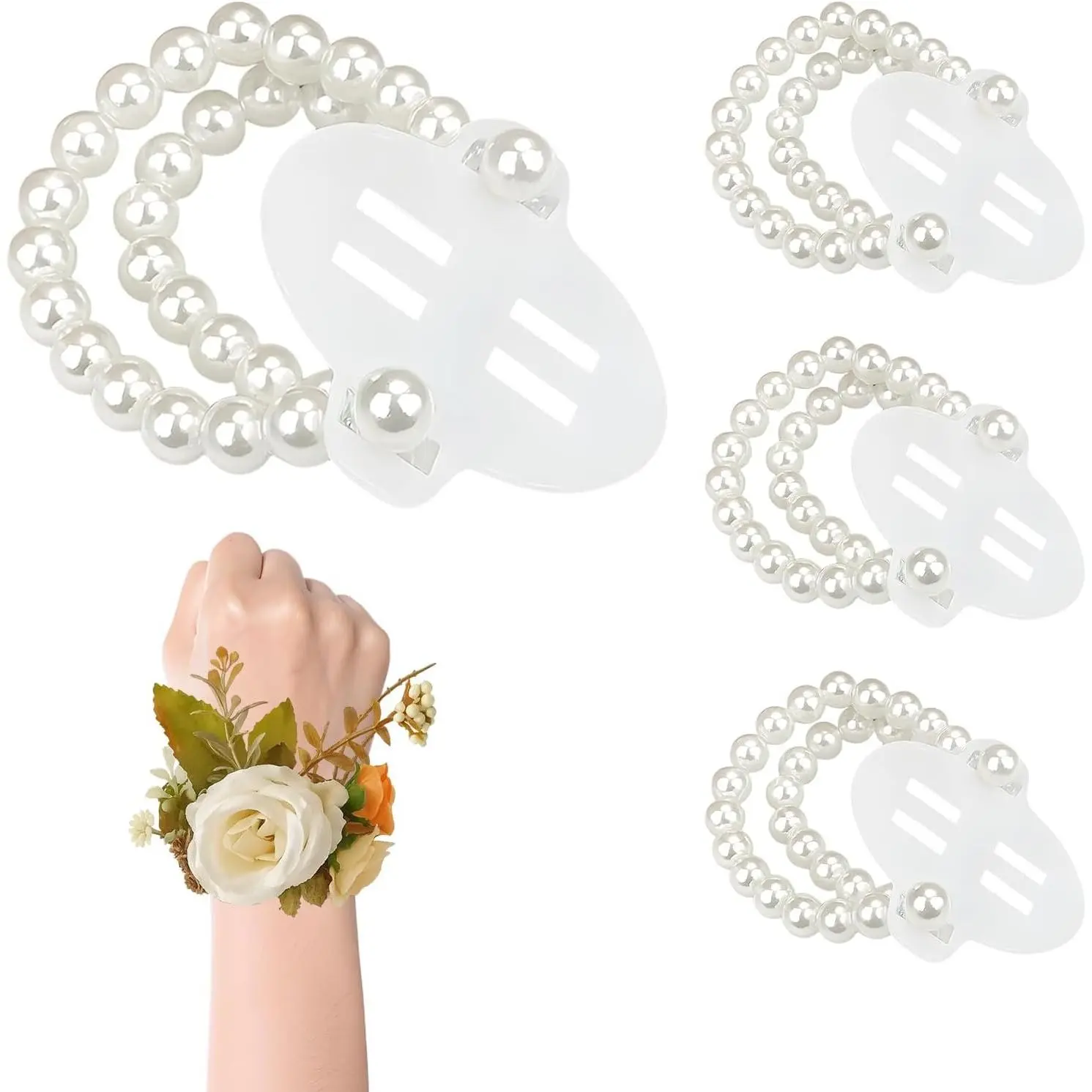 Corsage Wristlet,Elastic Double-Strand  Corsage Wristlet Band for Women,Wrist Corsage Bracelets for Wedding Party Decorations,Graduation Party,DIY  Flower Supplies