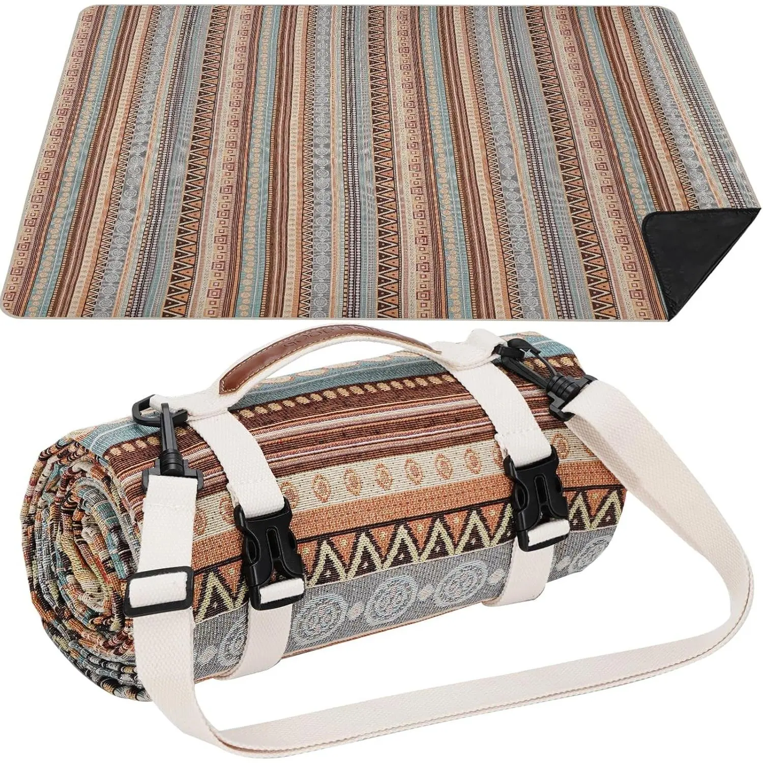 Extra Large Waterproof Picnic Blanket | Portable Camping & Beach Mat | Sand Free with Carry Strap | Park Blanket for Grass, Hiking, Travel, Concerts, Indoor (Orange)Gift.