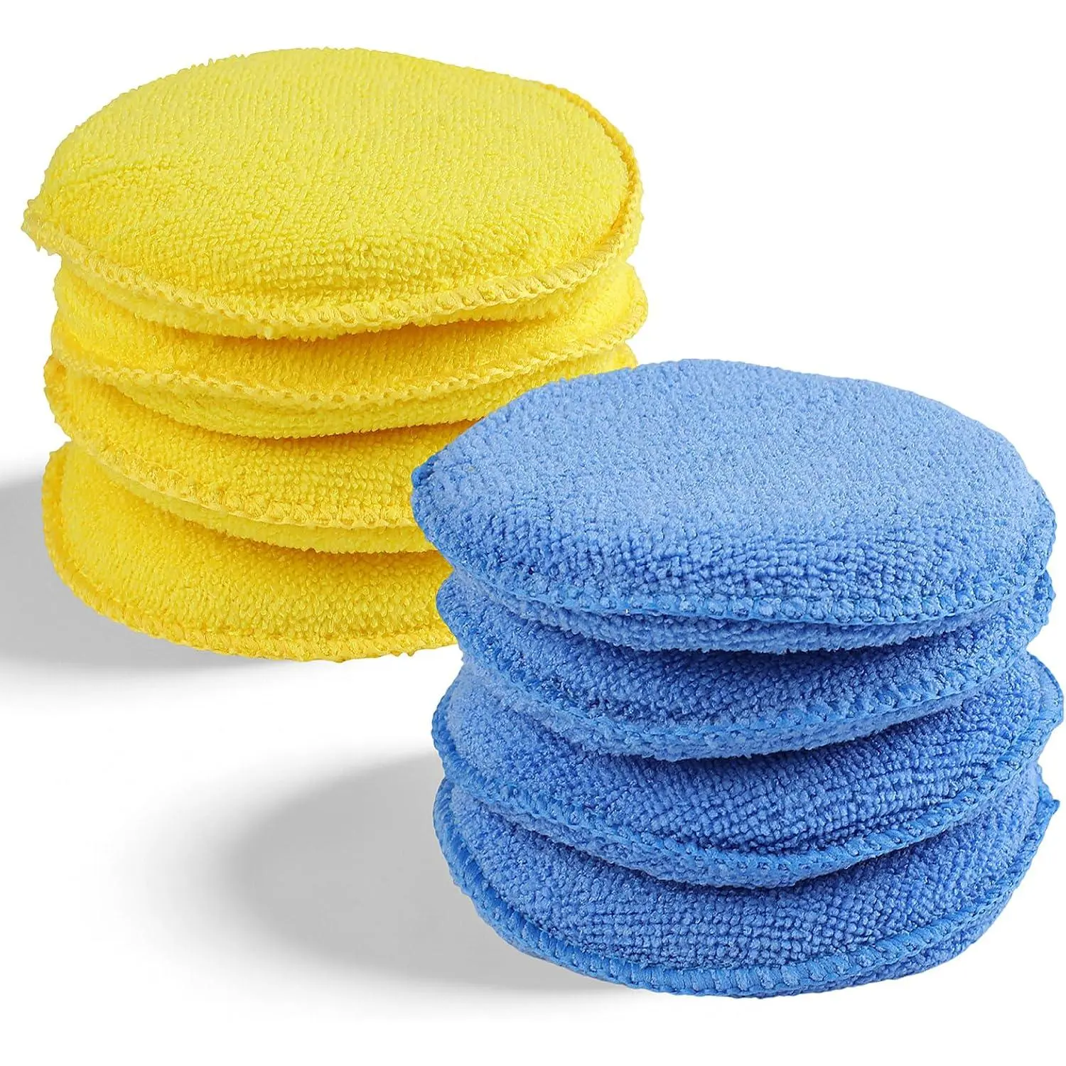 Polishing Pad 8 count, 5 Inch Diameter Round Microfiber Applicator Pad, Washable   Wax Applicator Pad for  Cleaning and Fine Polishing (Yellow and Blue)