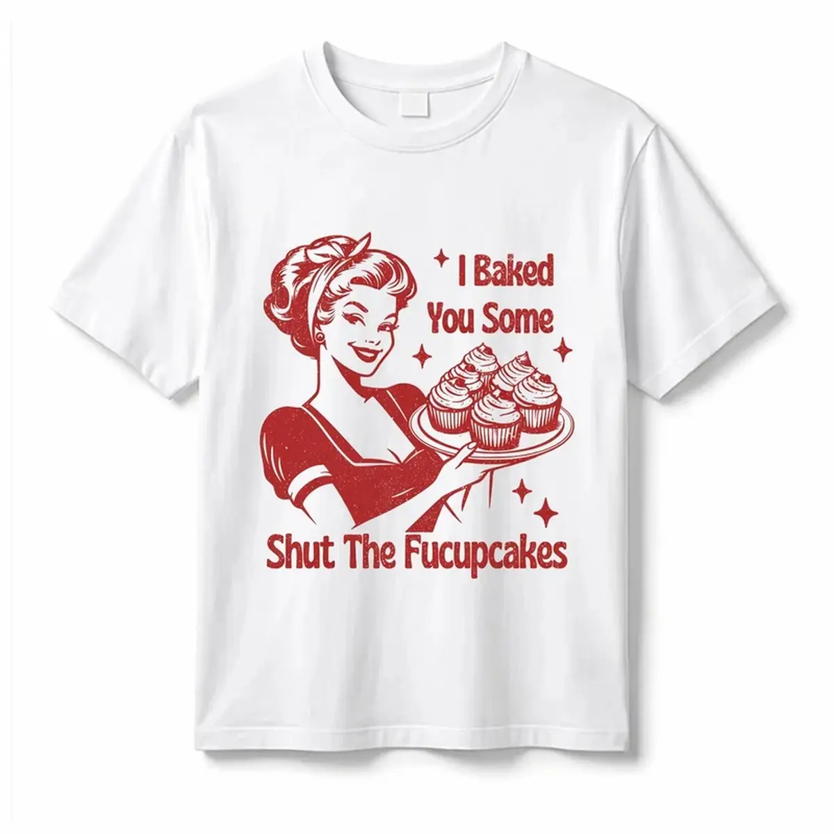 Women's Funny Baking Themed Graphic T-Shirt, Vintage Cupcake Printed Soft Cotton Casual Short Sleeve Tops, Ideal Gift For Baking Enthusiasts