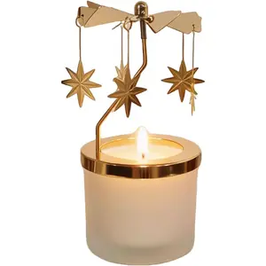 Carousel Candles Holder Rotary Aromatherapy Candle Gift for Women - Birthday, Mother's Day, Easter Present for Mom, Wife, Girlfriend, Sister, Mother-in-Law (Golden North Star)