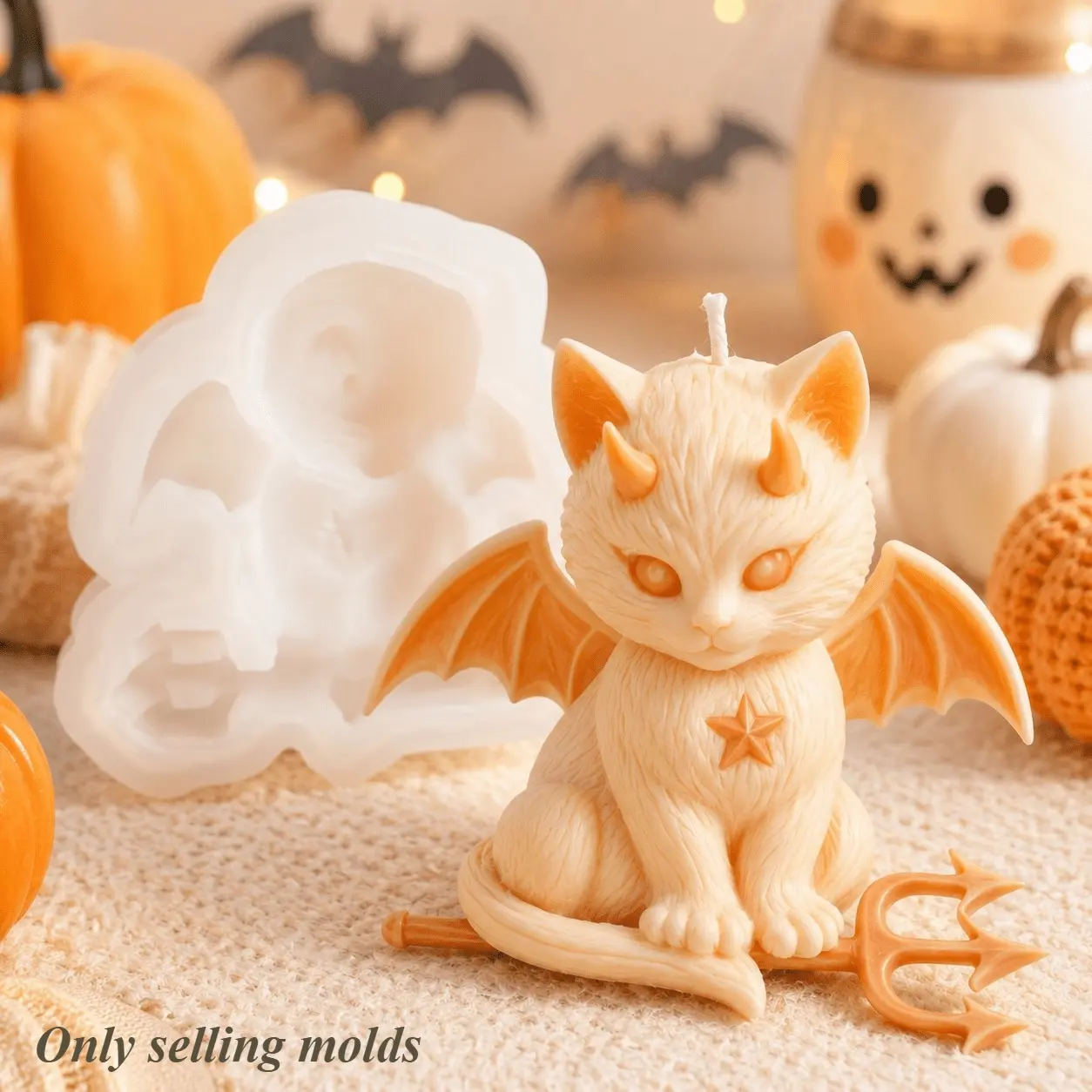 Halloween Demon Kitten Silicone Resin Candle Molds, Resin Jewelry Making Mould, Multi-Use for Crystal Epoxy Resin, Soap Craft, Candle Wax & Plaster Casting, Reusable Craft Supplies & Making Tools for Halloween Bag Pendants, Festive Ornaments