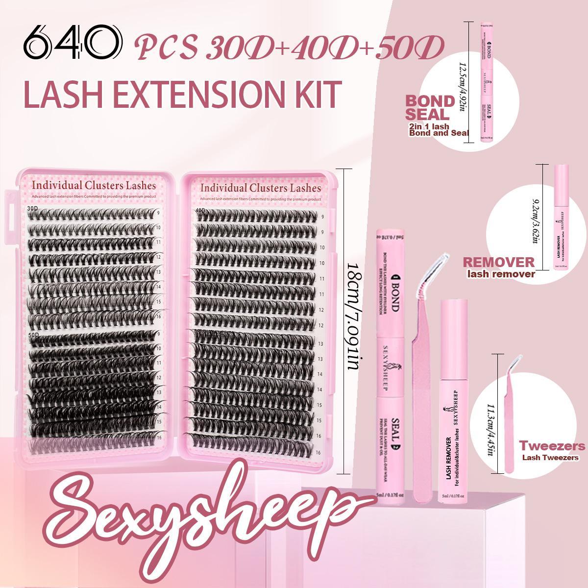 Natural Look Eyelash Extensions Set with False Lashes, Tweezers, Glue, Remover and Fixer, Professional Accessories for Women's Summer Makeup, Diy Lash Cluster