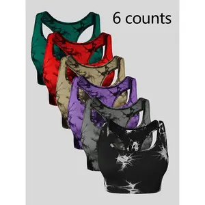 Set of 6 Seamless Tie-Dye Sports Bras for Women with Padding