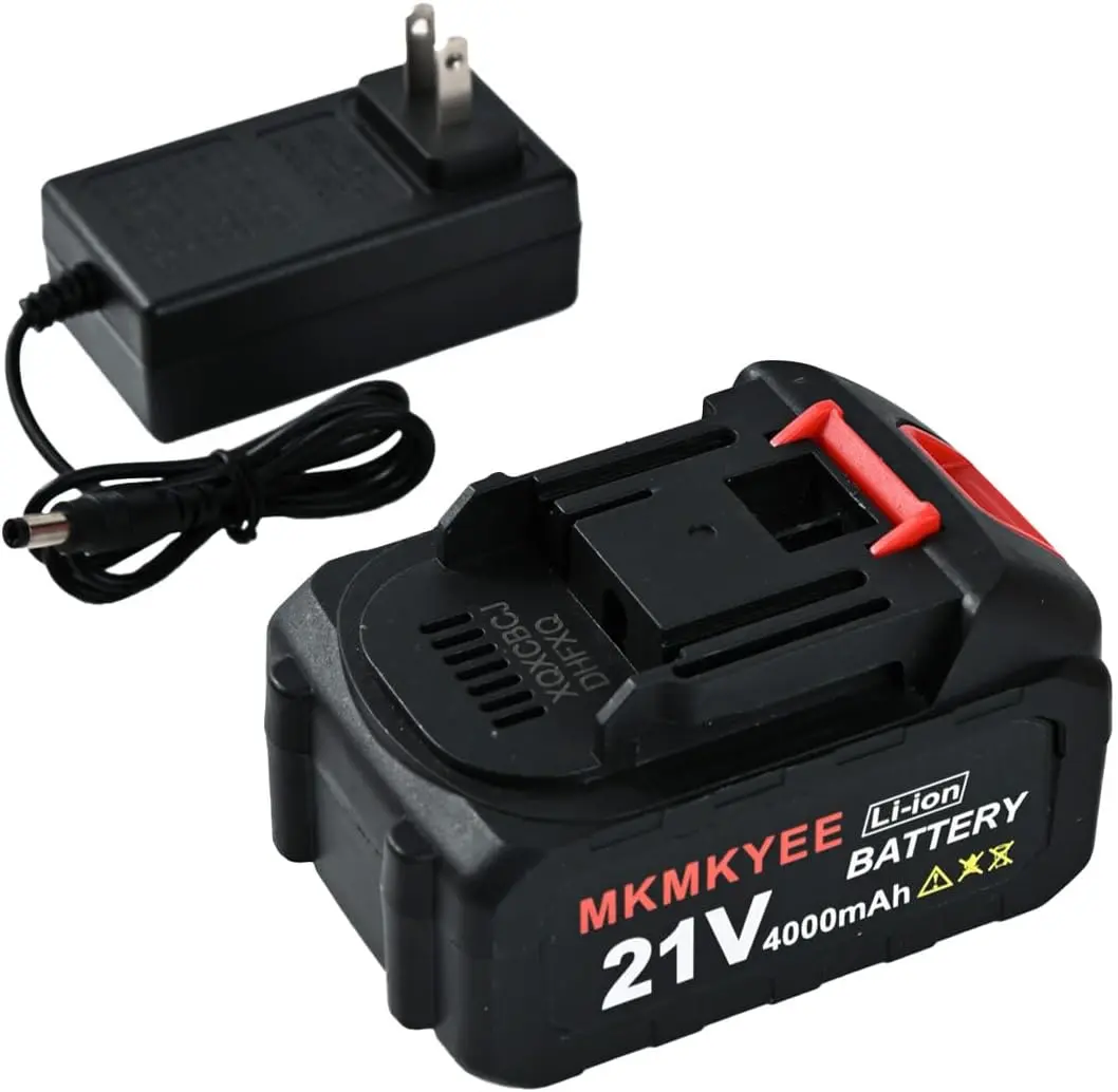21V Lithium Battery and Charger Cord, 4.0 Ah Battery with Charger Adapter Led Indicator Compatible for Tiller Cultivator