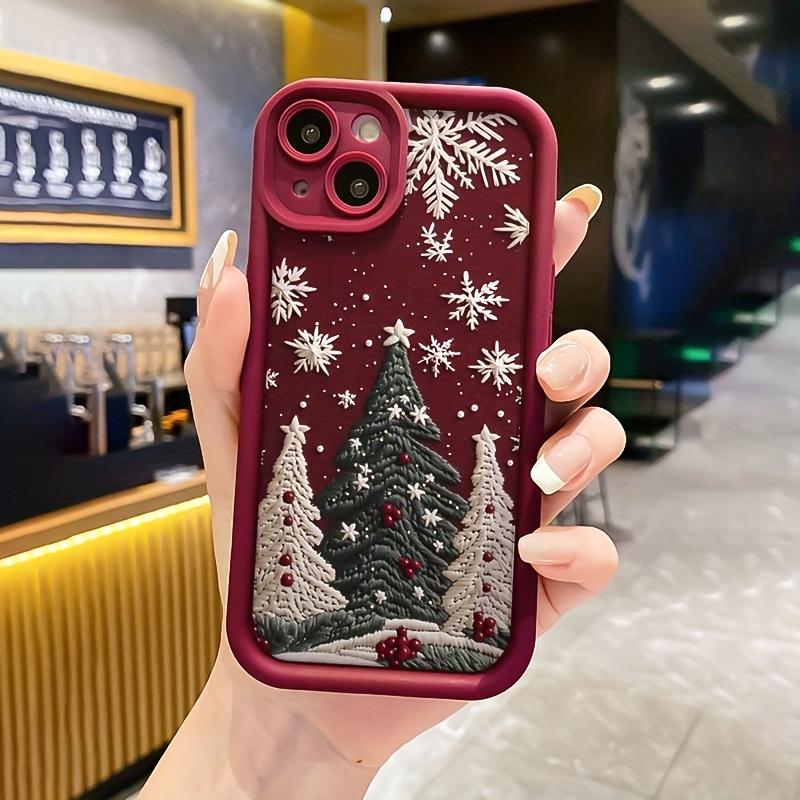 Gaozhu Red Wine Colorful Christmas Trees TPU Anti-Drop Full Protective Case for Apple iPhone 6-16 Pro Max Festive Design c2