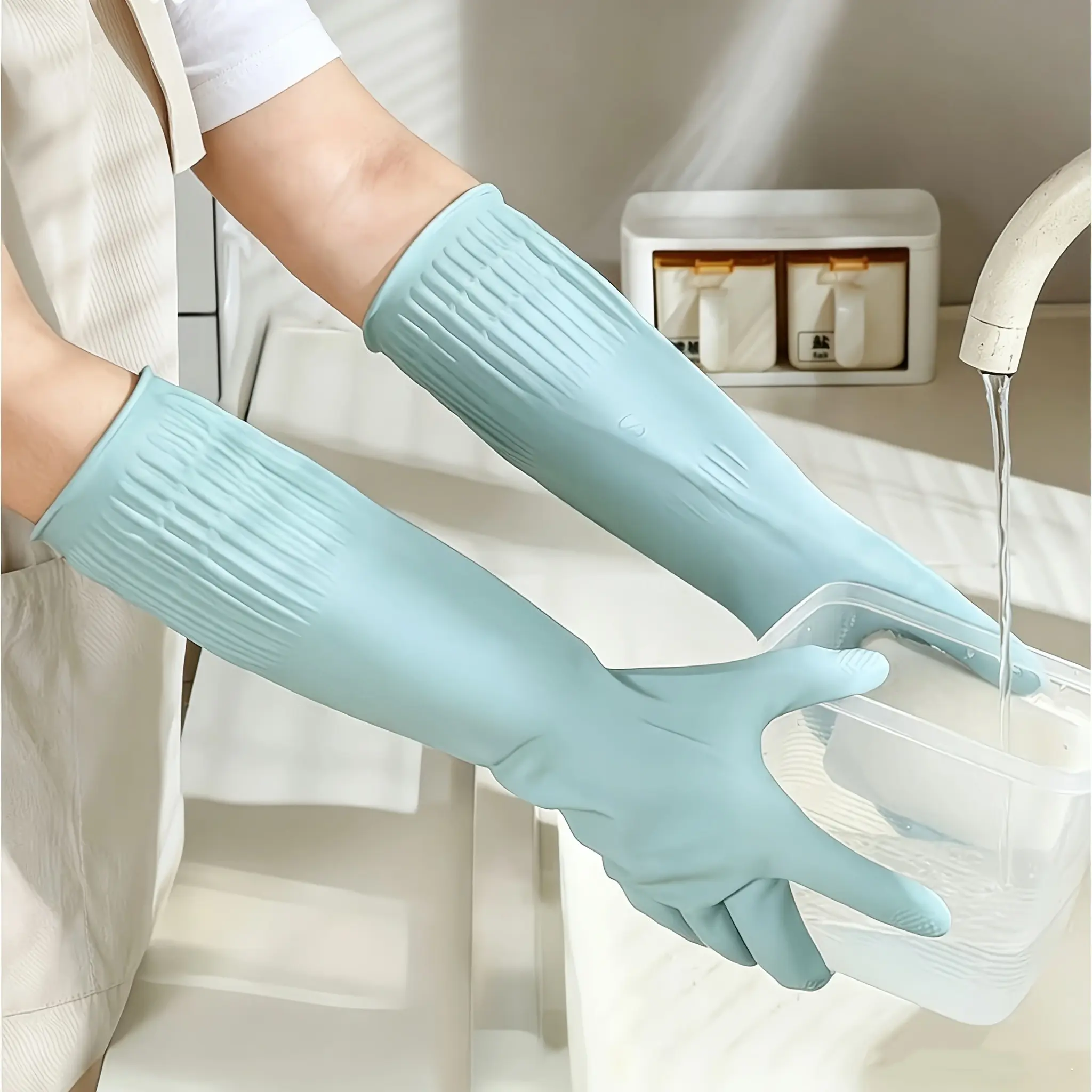 3pcs, kitchen dishwashing cleaning gloves, 14.96 inches- 1 pair of cleaning gloves+ 2pcs of cleaning sponges, aquarium cleaning gloves, suitable for kitchen, bathroom, dishwashing, laundry, car washing, cleaning tools, household cleaning supplies