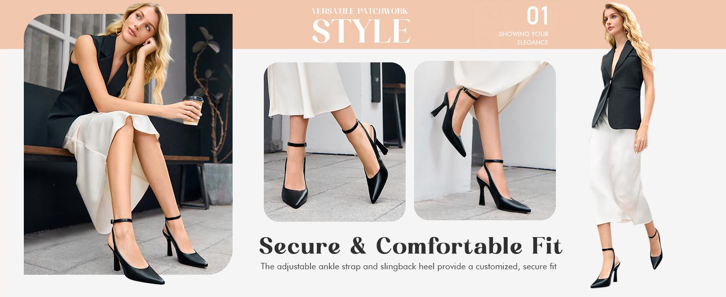 Coutgo Womens Closed Toe Ankle Strap Heels Pointed Toe Pumps Shoes Slingback High Heel Wedding Dress Shoes