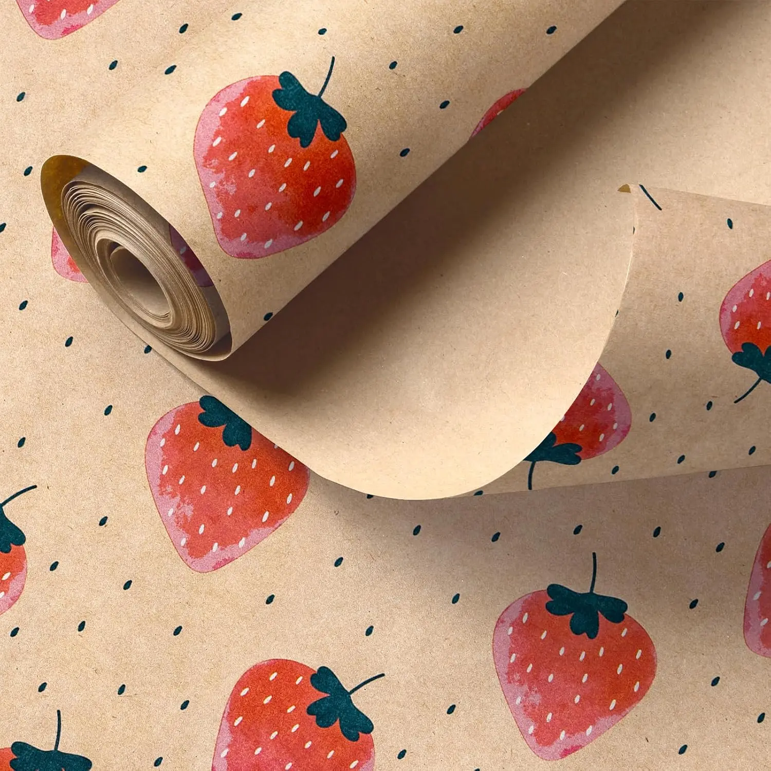 Strawberry  Wrapping Paper Roll, Mini Roll,  Strawberry Design, Sweet   Wrap Paper for Girls, Birthday,  Shower, Wedding, Valentine's Day, 17 Inches x 16.4