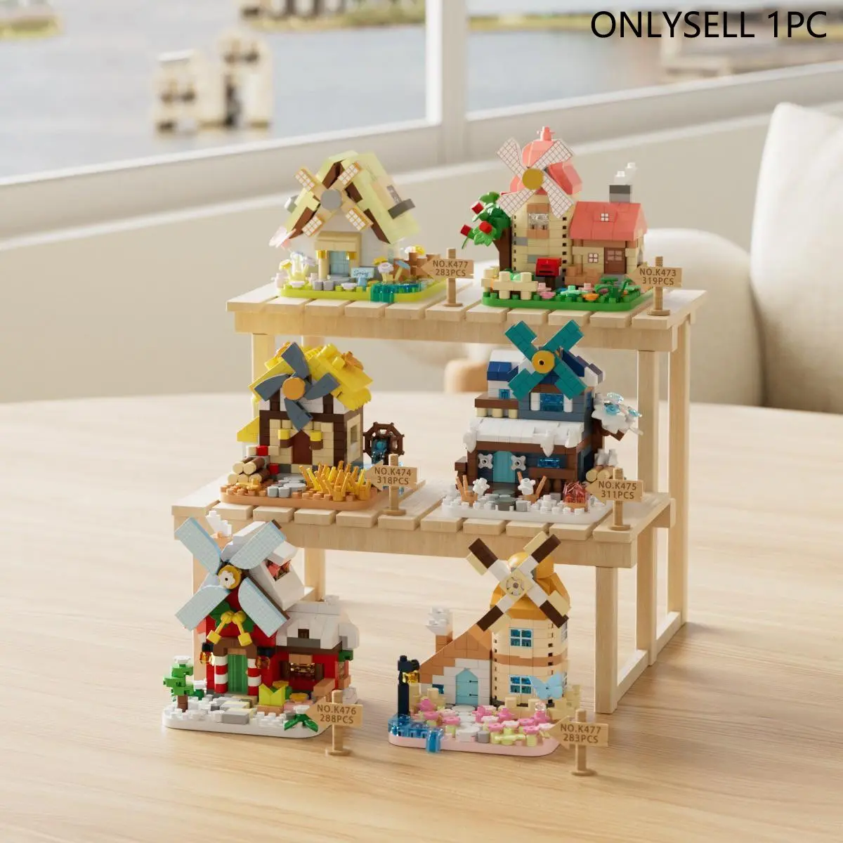 6 Sets Windmill House Building Kits, Mini Micro Particle Model, Stress-Relief Toys, DIY Educational Gifts, Home Decor, Collection, Building Block Set