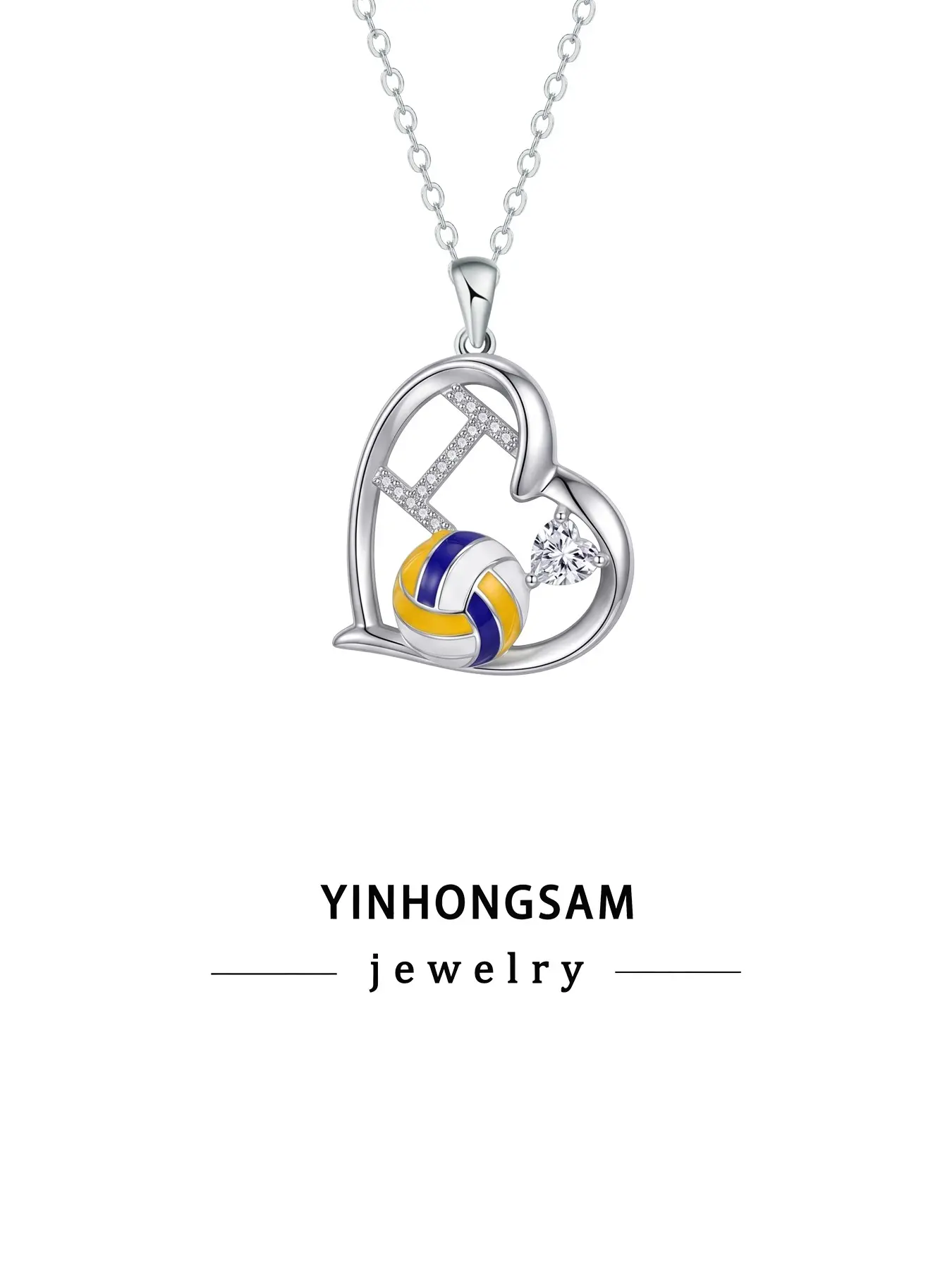 Volleyball Heart Sports Pendant, I Love Volleyball Necklace for Women, Christmas Birthday Jewelry Gifts for Girls and Sports Lovers